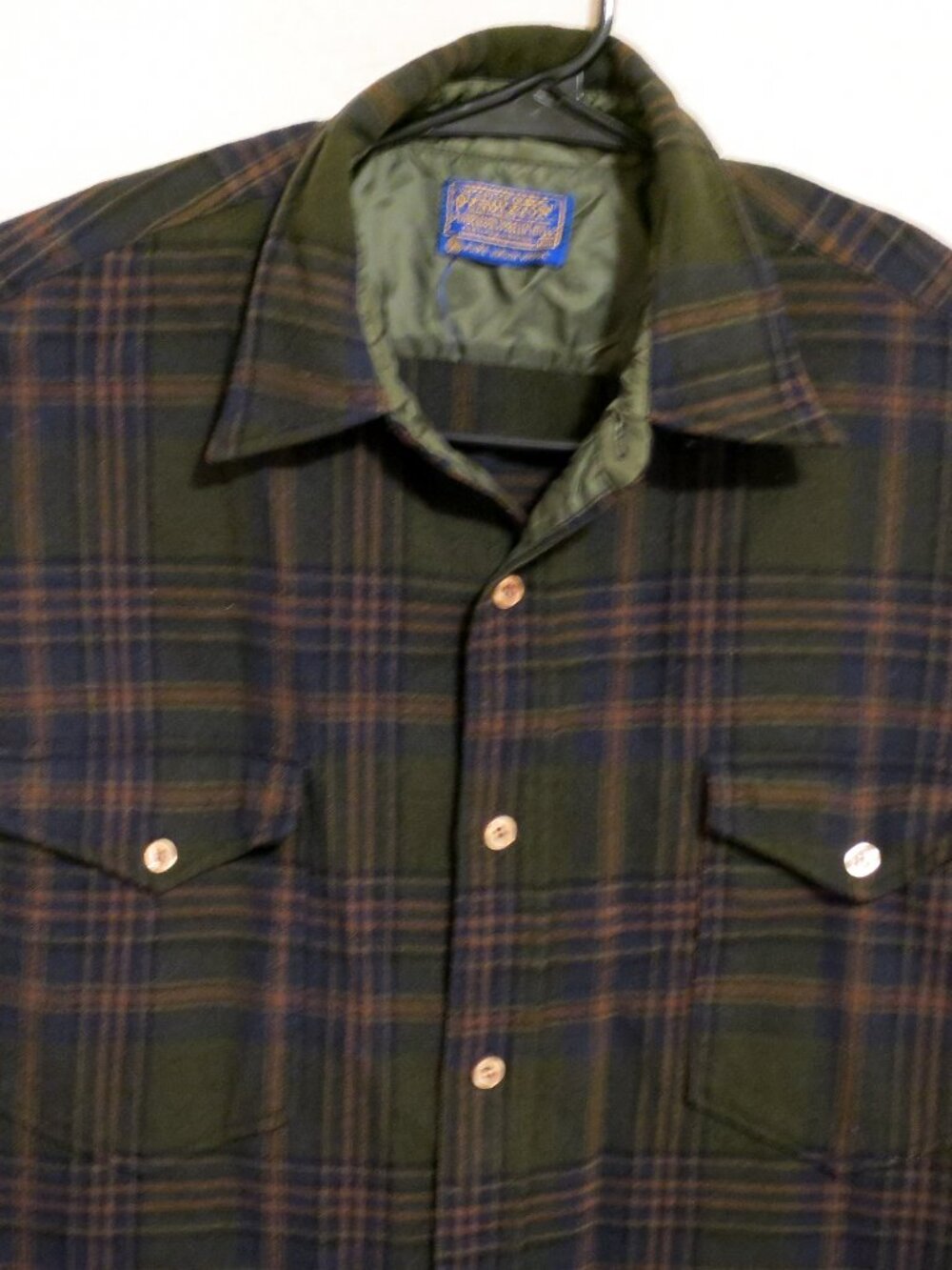 Pendleton Shirt Mens 16.5 Long Sleeve Button Flannel Vintage Wool Green Striped